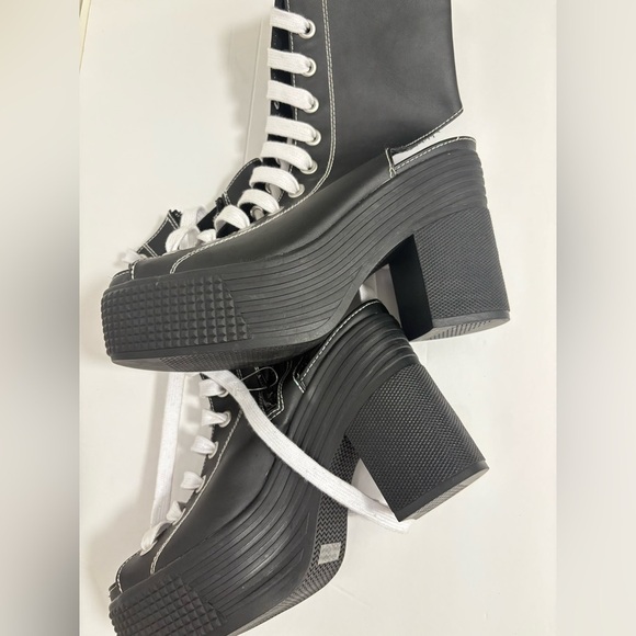 Replay Black and White Lace-Up Platform Boots - Picture 7 of 8